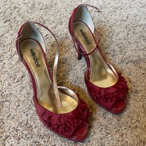 EUC Satin wine red peep toe heel